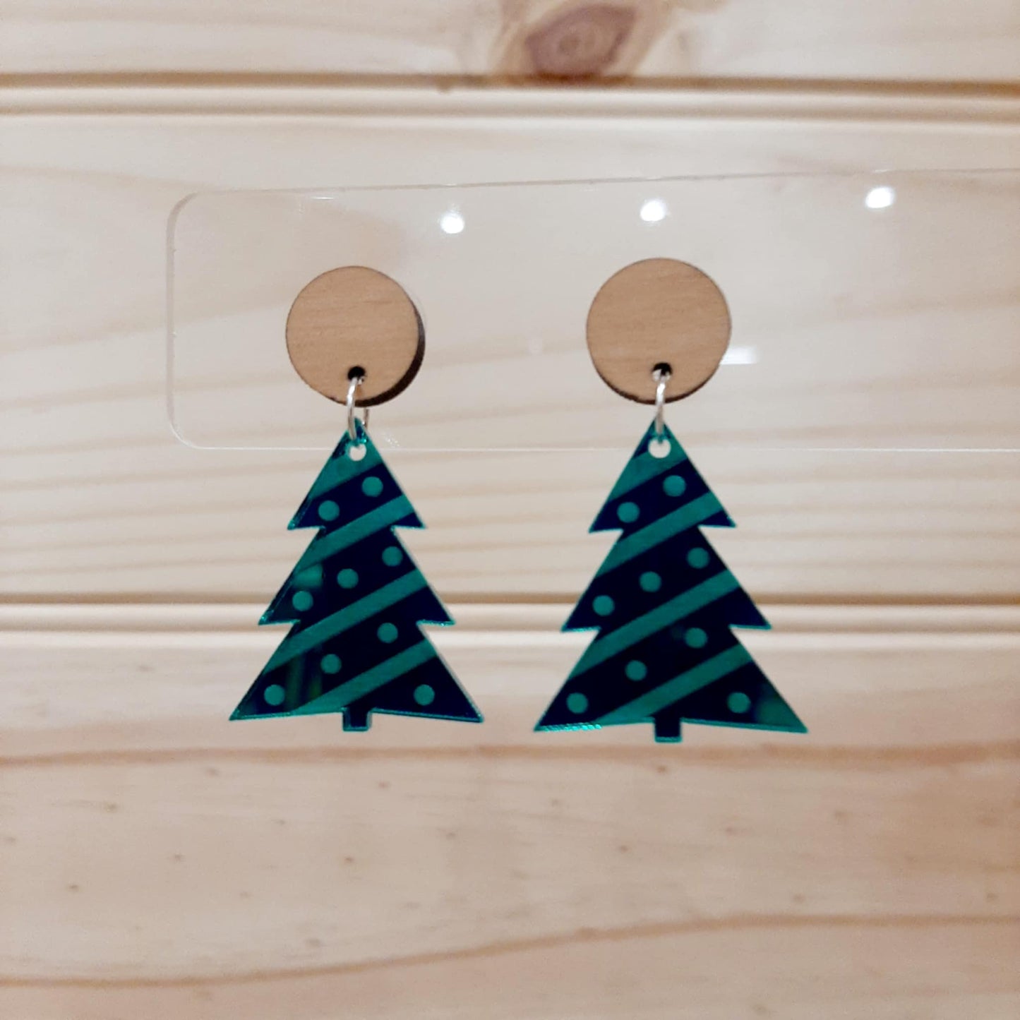 Christmas Acrylic Assorted Stud Drop Wooden Earring (35mm) (Gold Star)