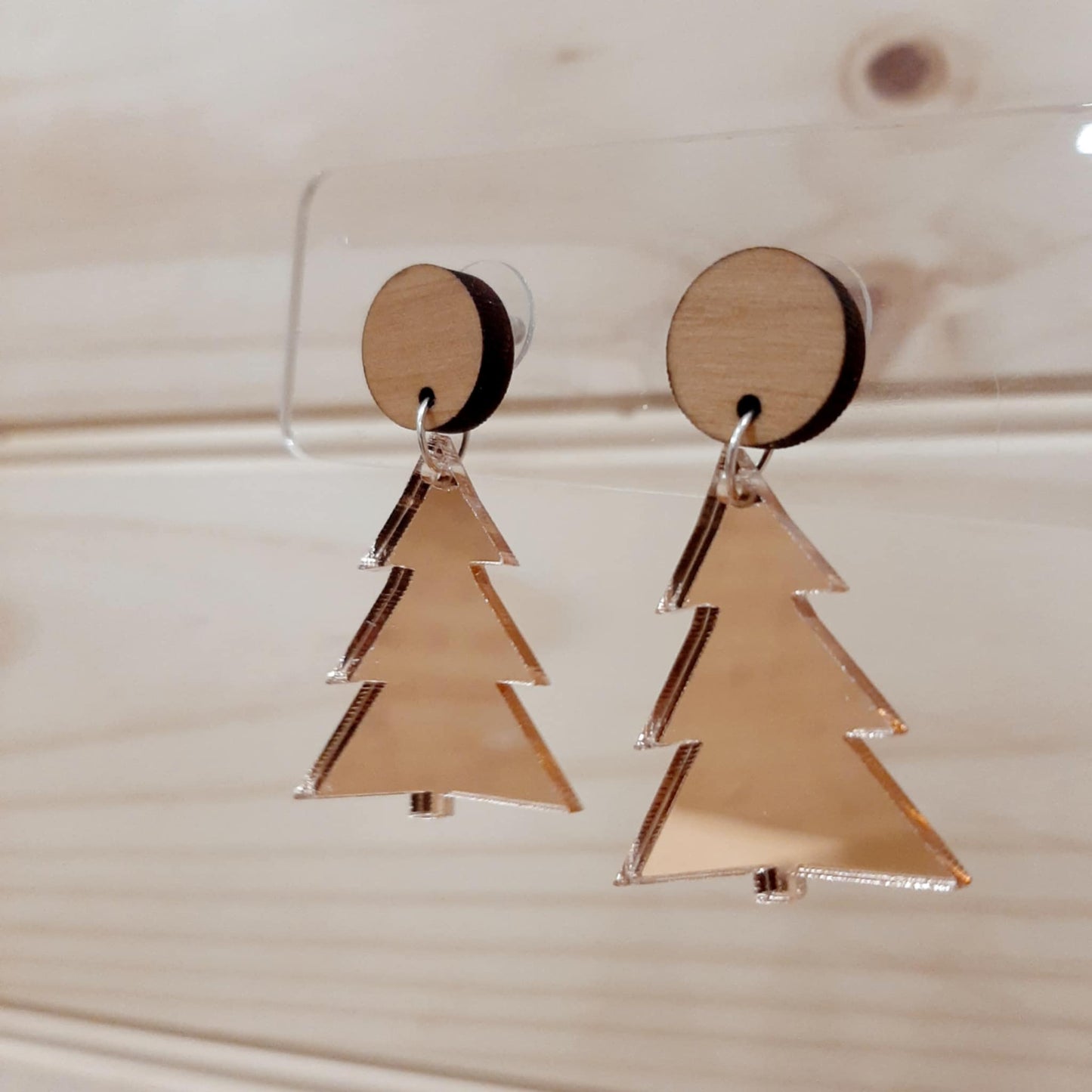 Christmas Tree Stud Drop Wooden Earring (35mm)