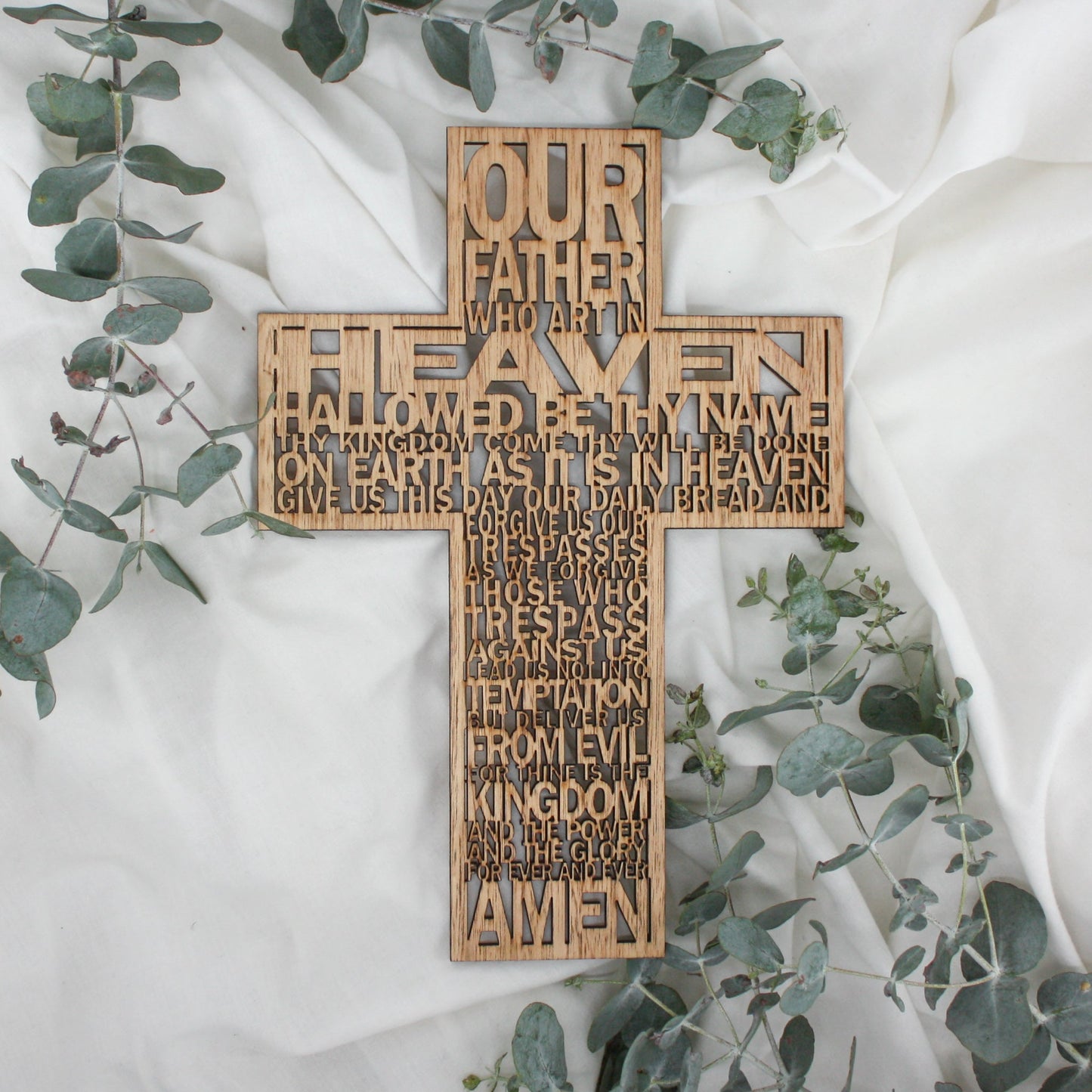'Our Father' Wooden Lord's Prayer Cross