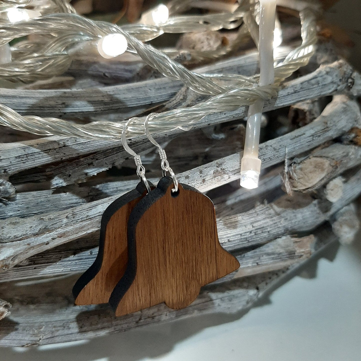 Christmas Bells Sterling Silver Wooden Earring (35mm)