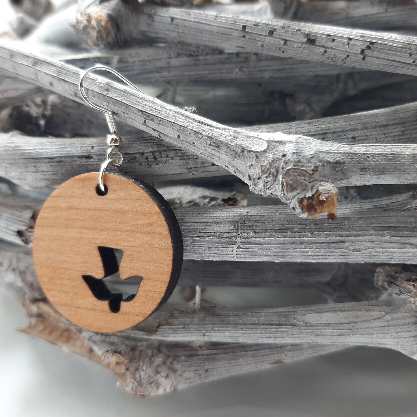 Dove Offset Circle Wood Earring (30mm)