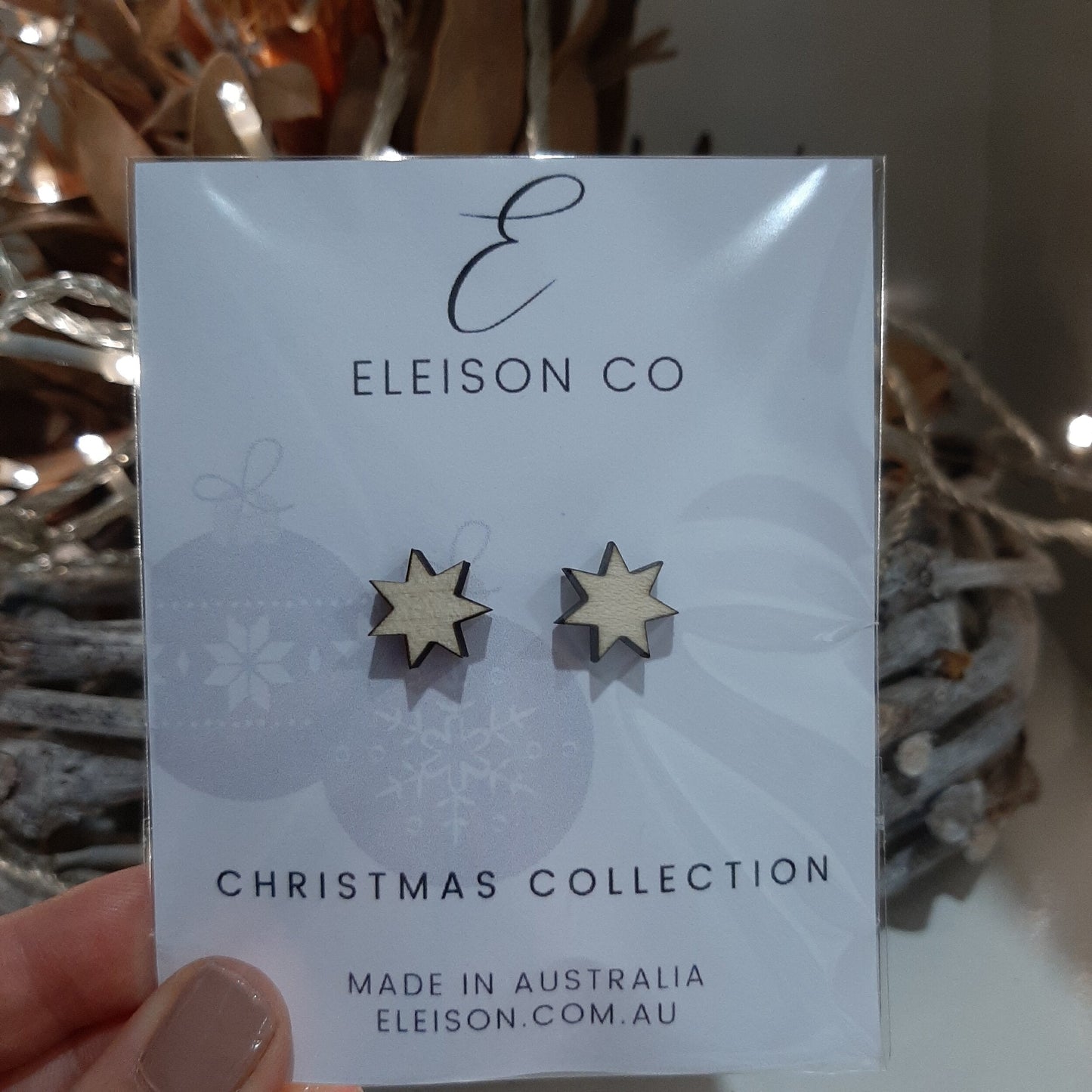 Festive Star Stud Wood Earring (Small 15mm)