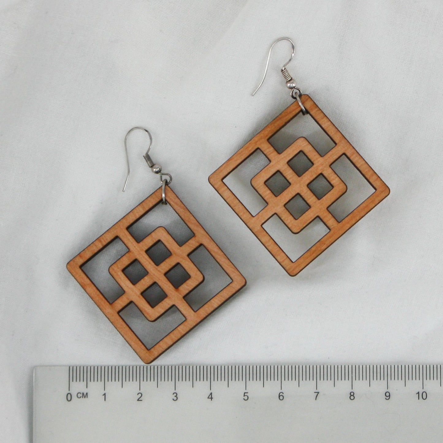 Geometric Pattern Square Wood Earring (Large 50mm)