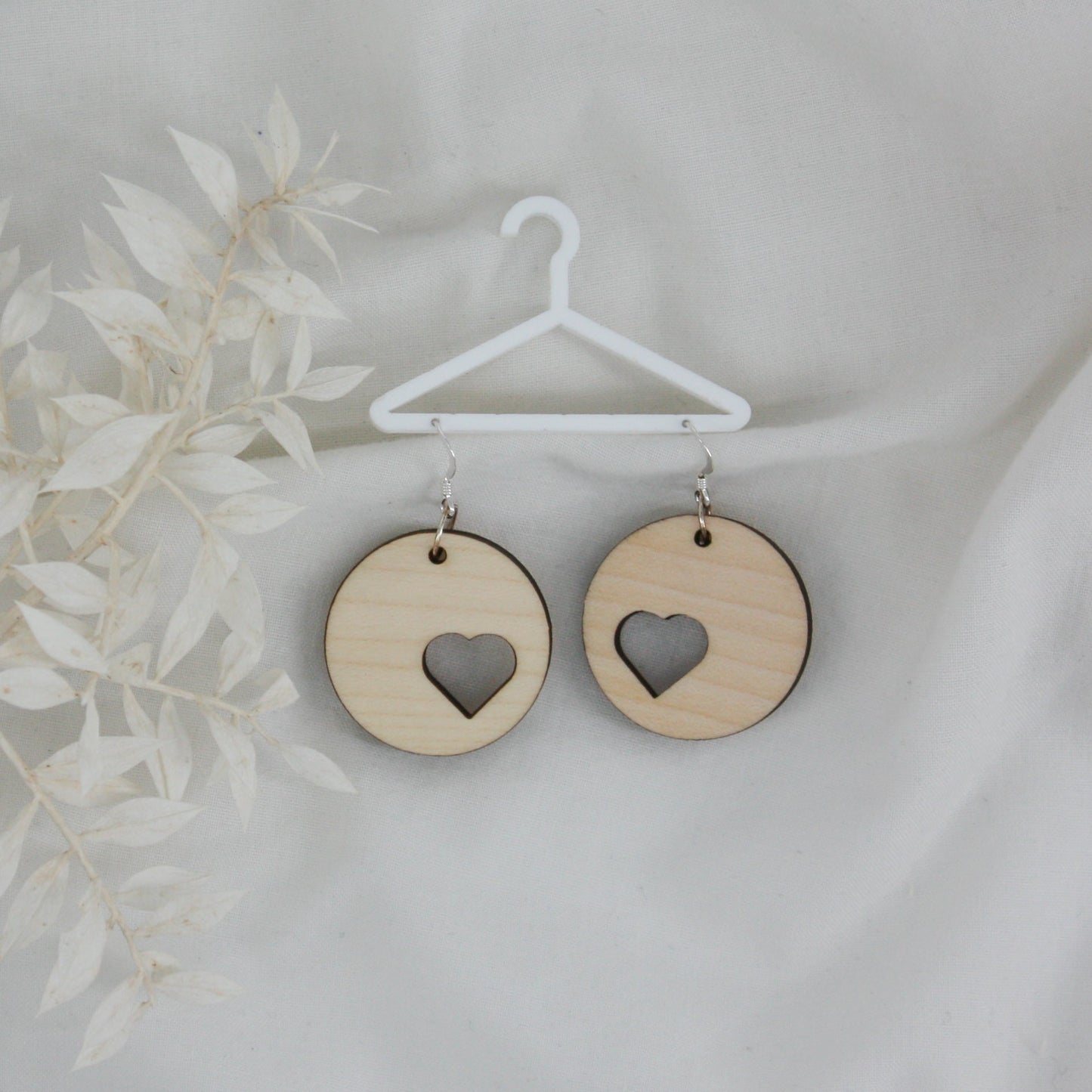 Heart Offset Circle Wood Earring