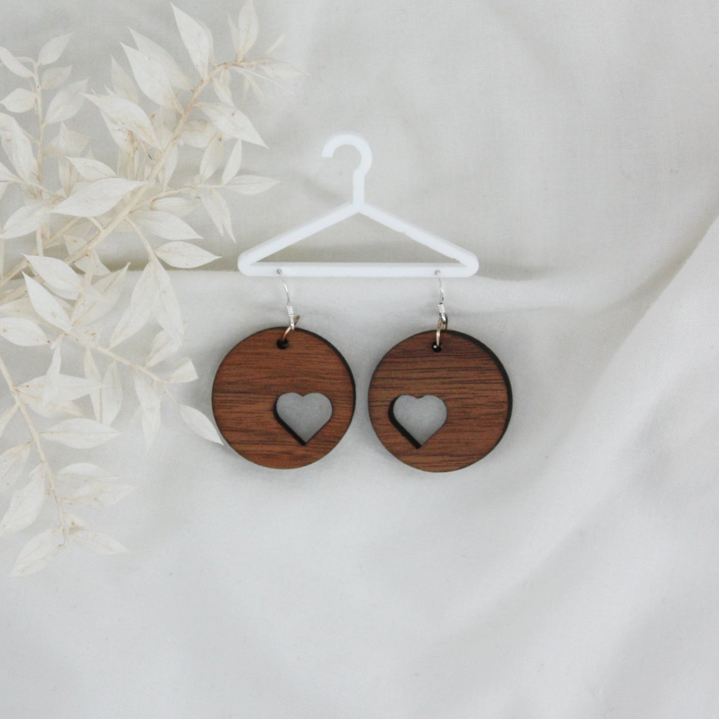 Heart Offset Circle Wood Earring