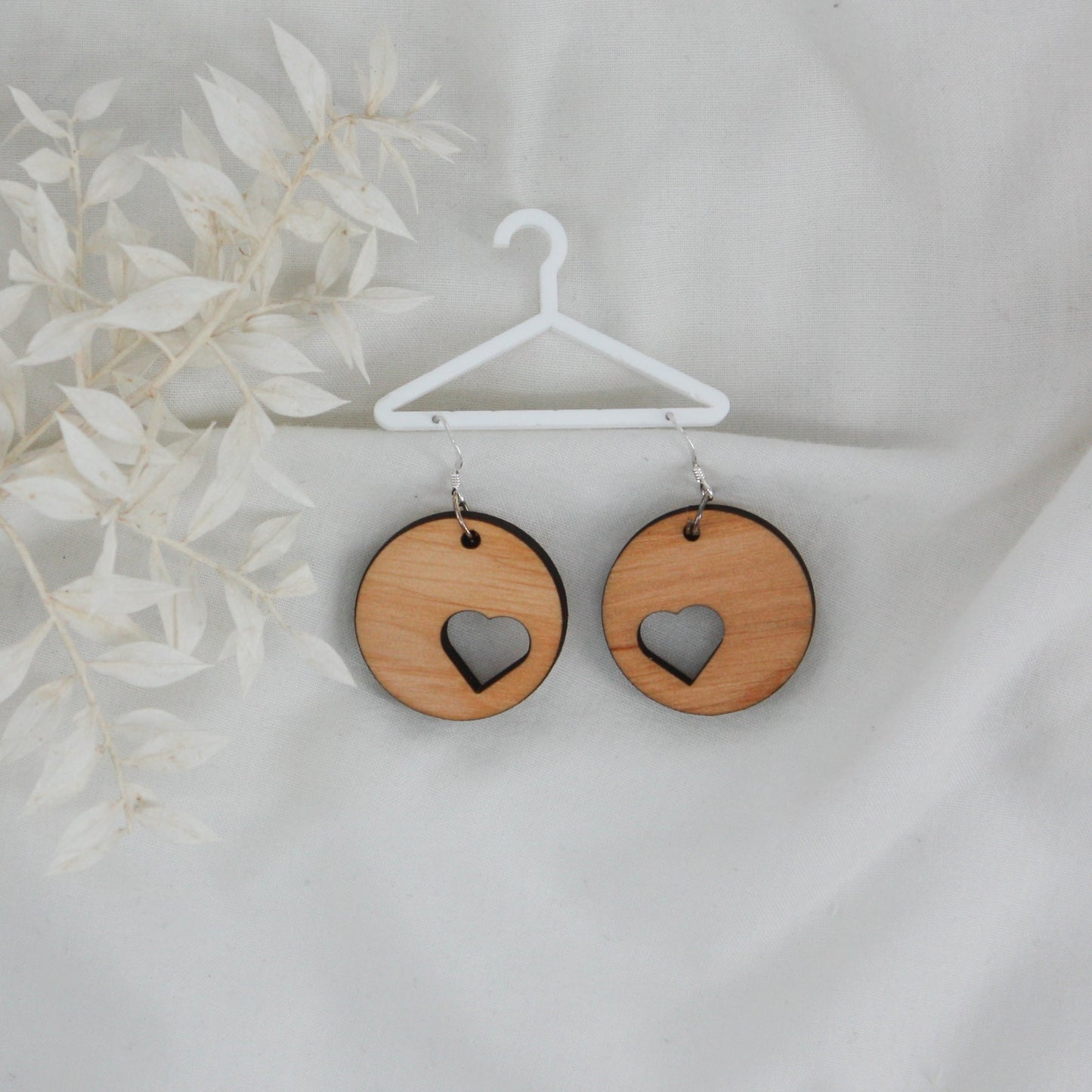 Heart Offset Circle Wood Earring