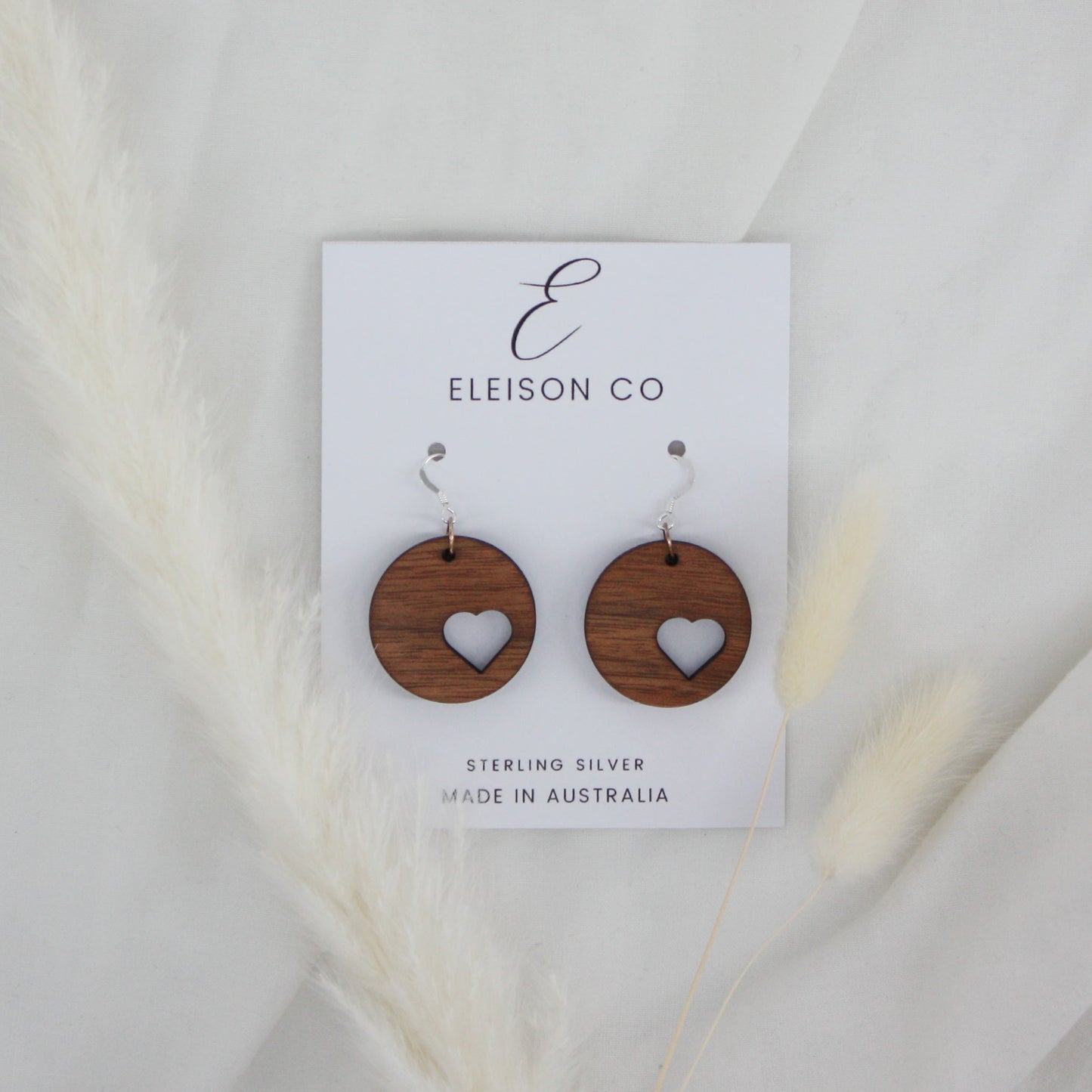 Heart Offset Circle Wood Earring