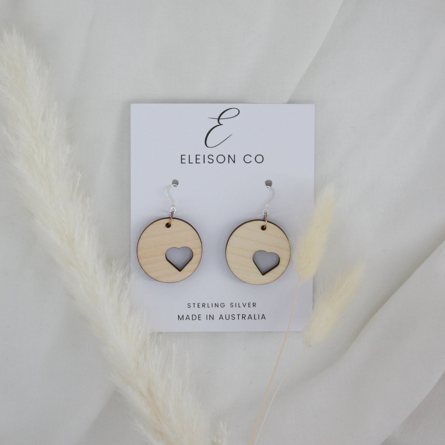 Heart Offset Circle Wood Earring