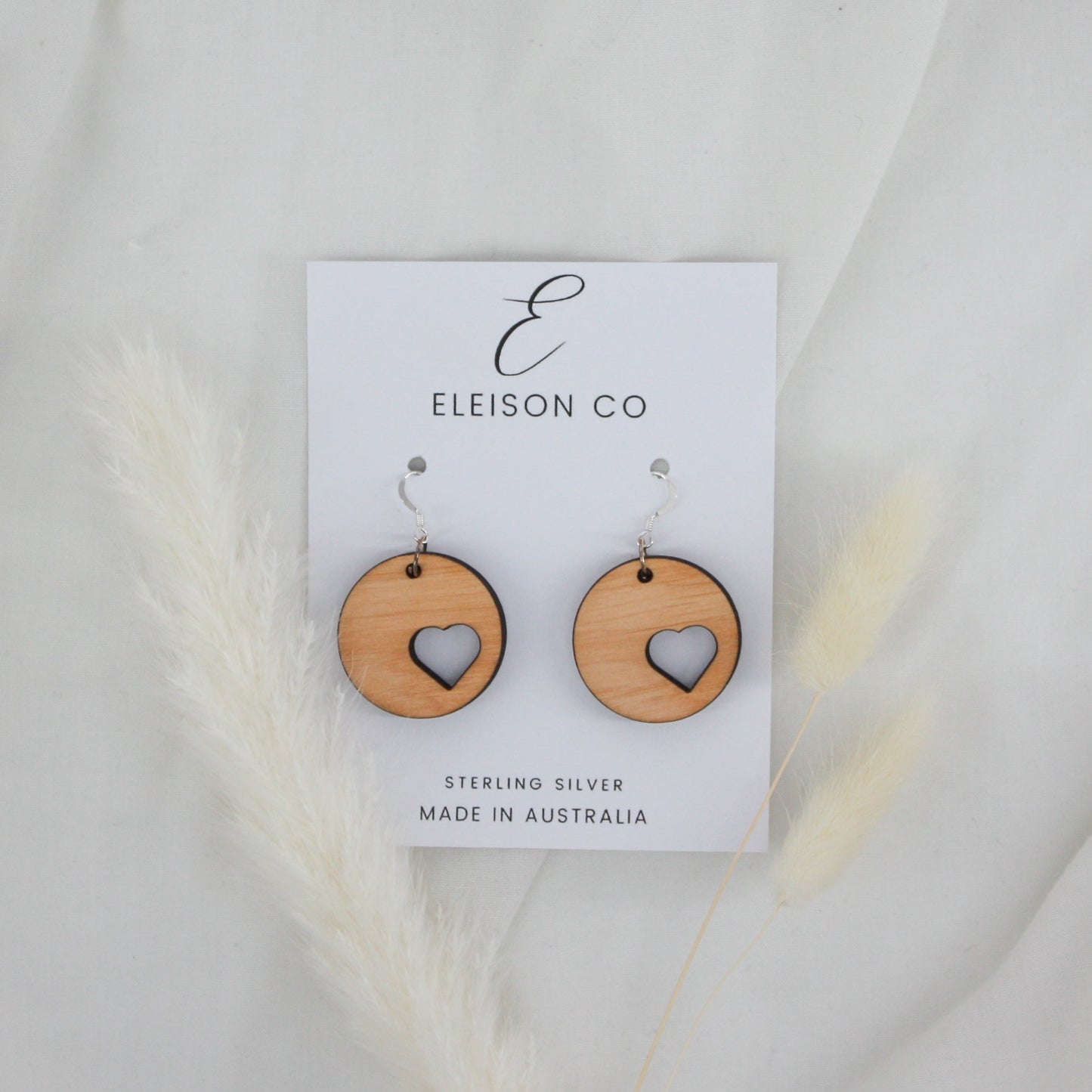 Heart Offset Circle Wood Earring