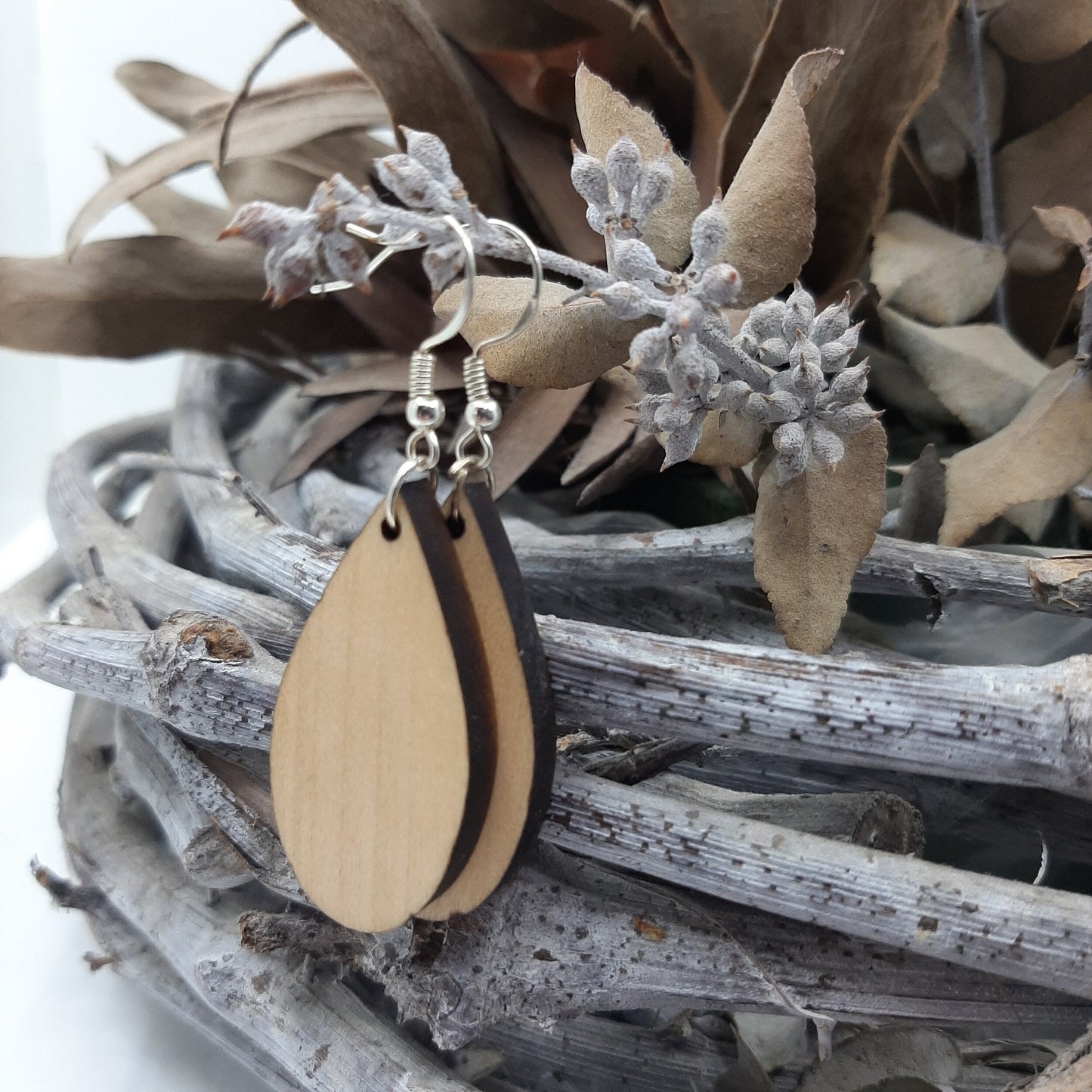 Solid Teardrop Wood Earring