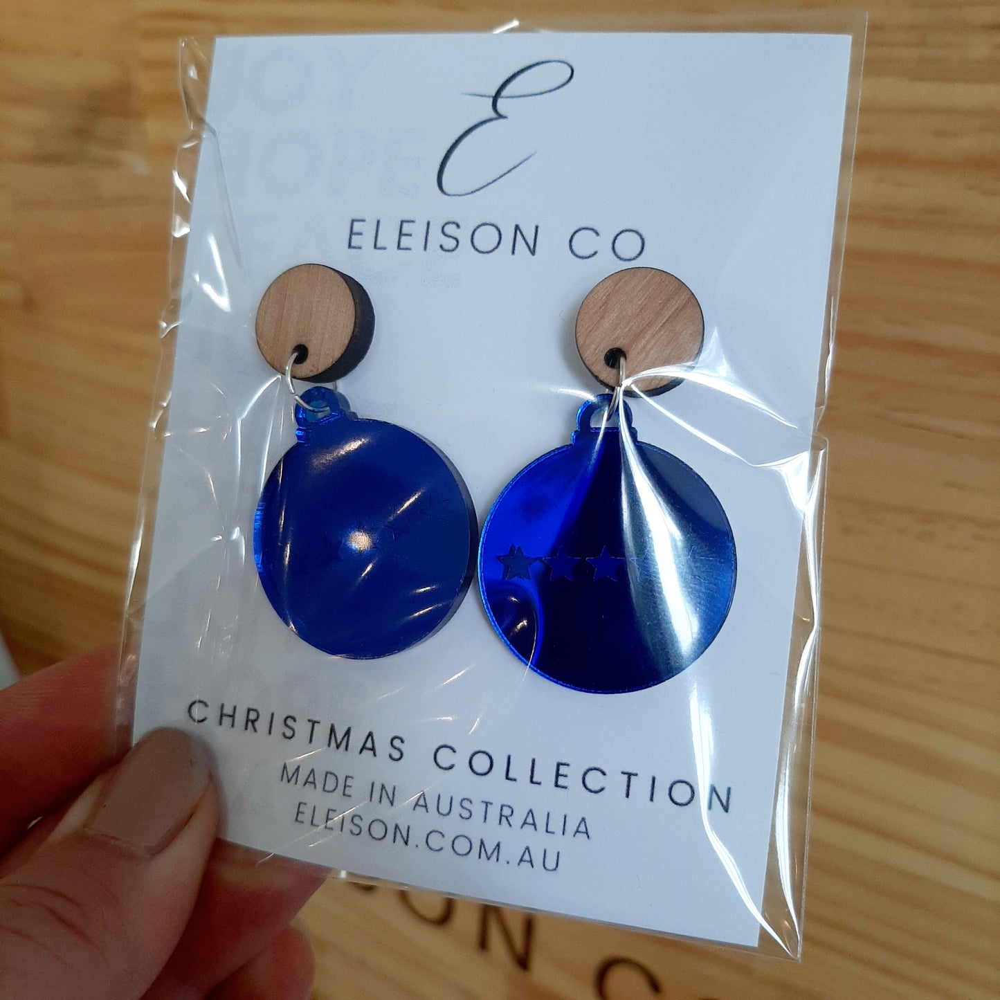Christmas Acrylic Assorted Stud Drop Wooden Earring (35mm) (Gold Star)