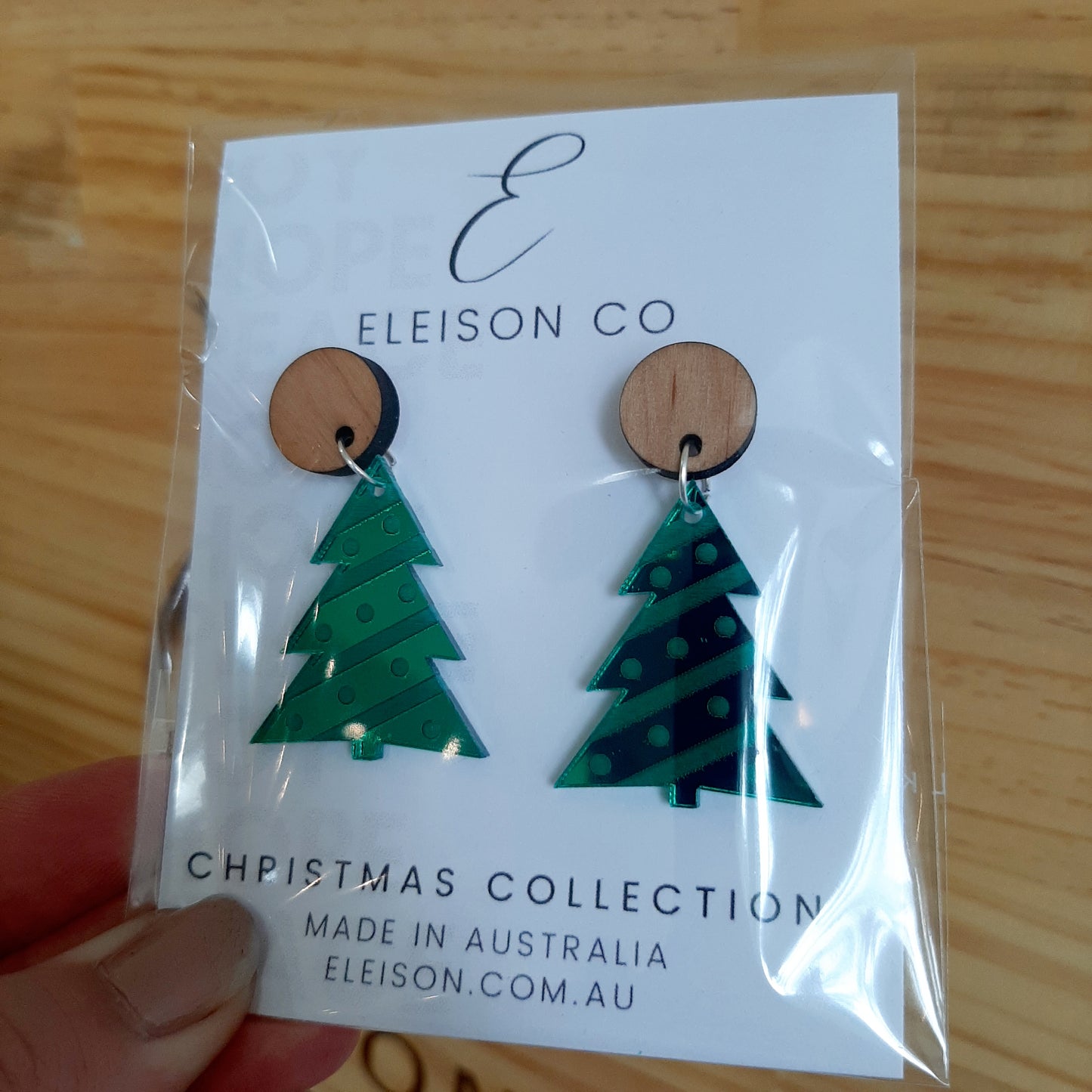 Christmas Acrylic Assorted Stud Drop Wooden Earring (35mm) (Gold Star)
