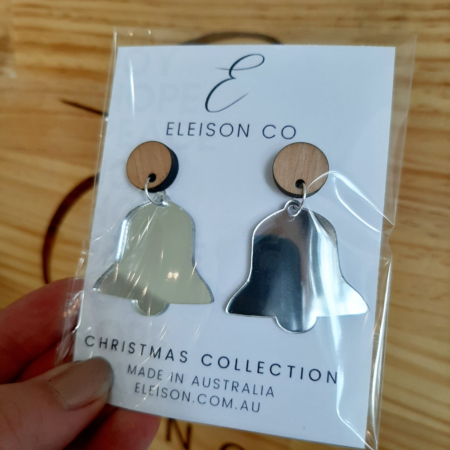 Christmas Acrylic Assorted Stud Drop Wooden Earring (35mm) (Gold Star)