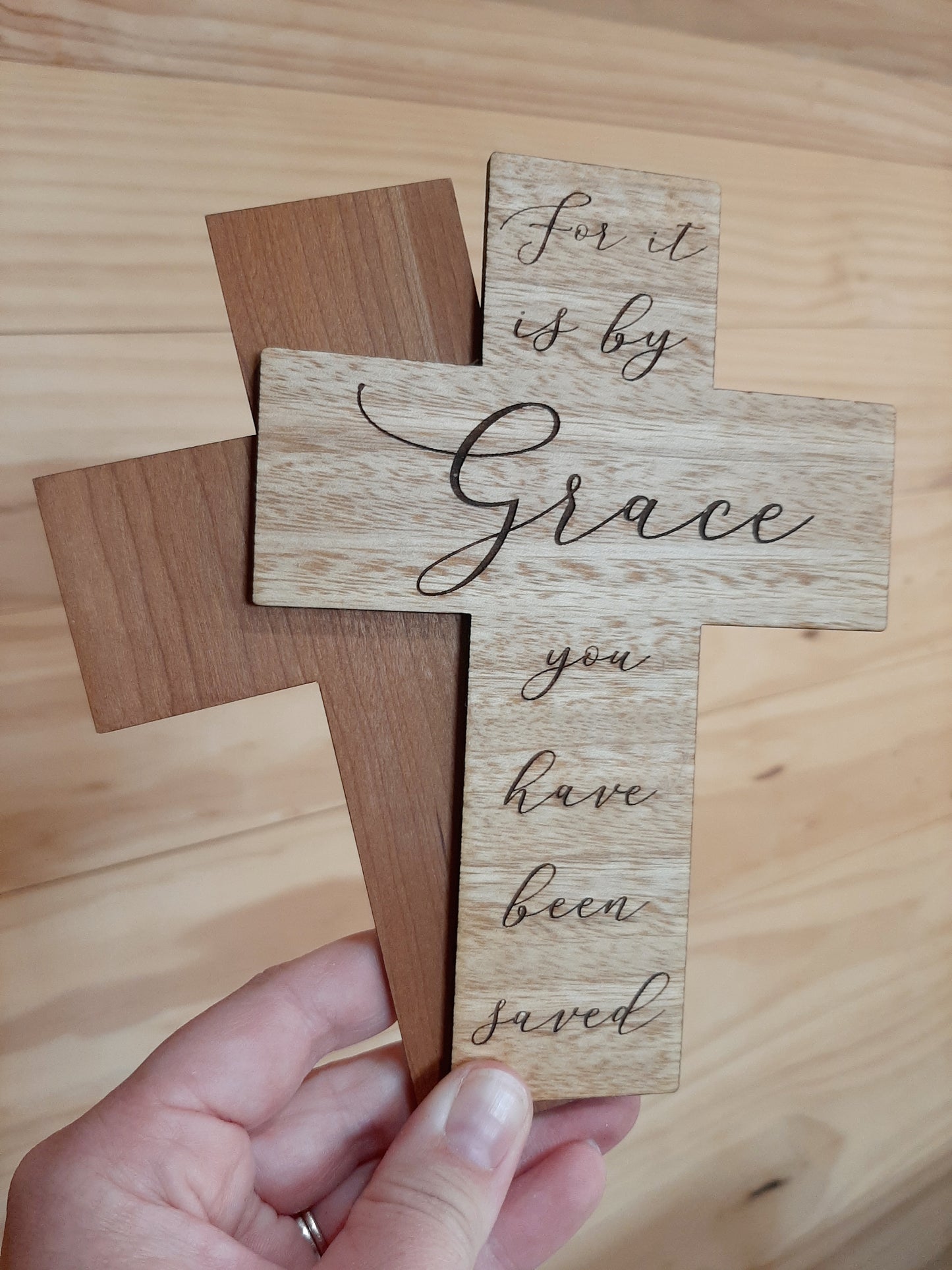 Wooden 'By Grace' Cross