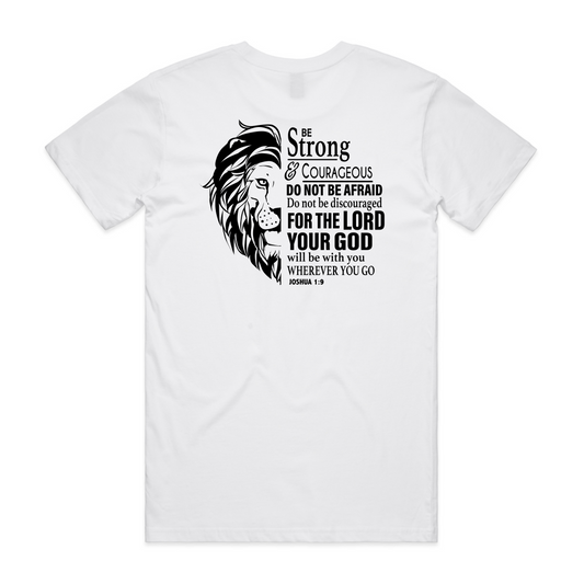 Joshua 1:9 Lion BACK (Men's T-Shirt)
