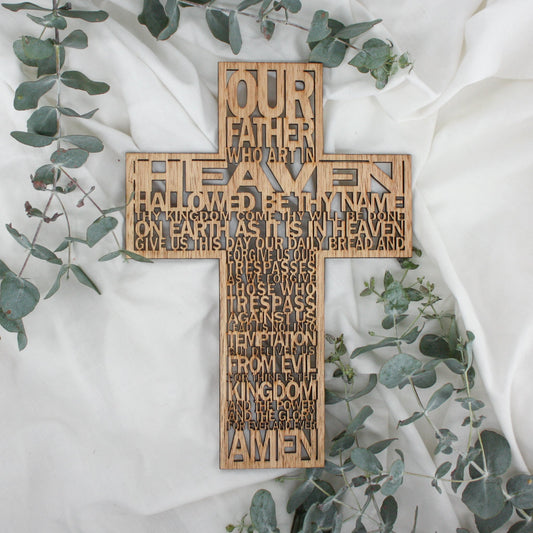 'Our Father' Wooden Lord's Prayer Cross