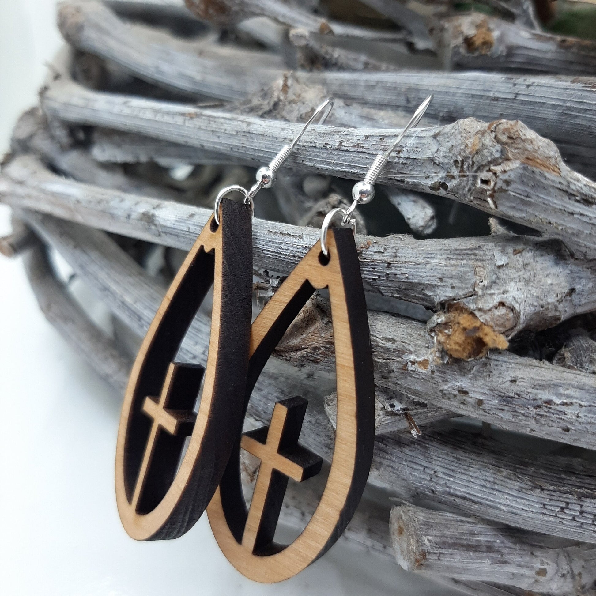 Wooden cross earrings hotsell