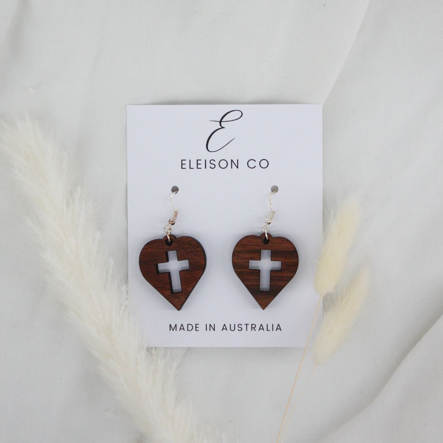 Heart Cross Wooden Hanging Earring