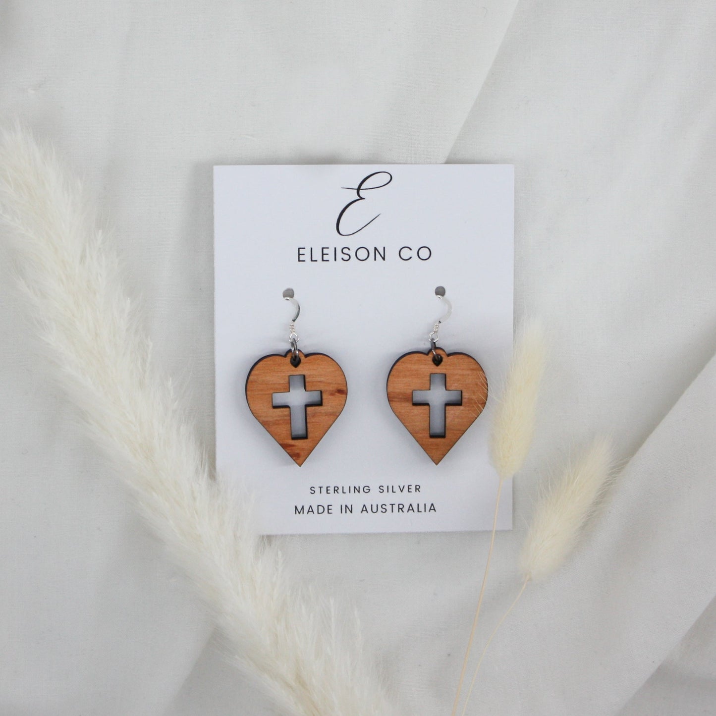 Heart Cross Wooden Hanging Earring
