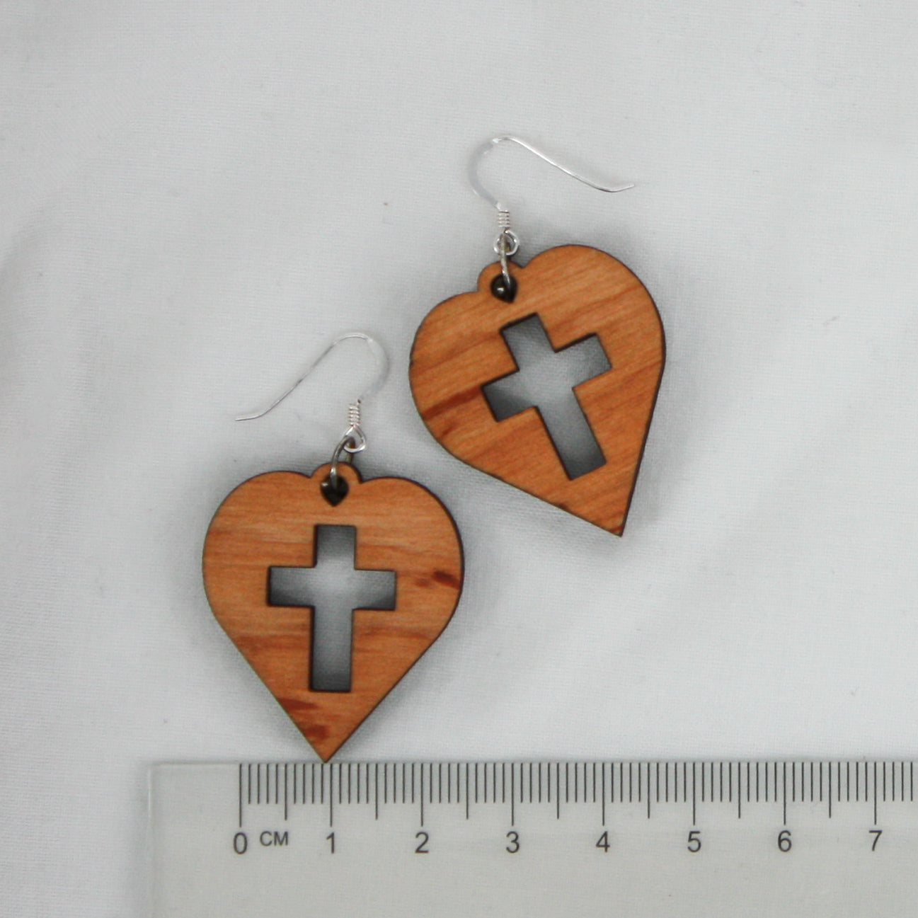 Heart Cross Wooden Hanging Earring
