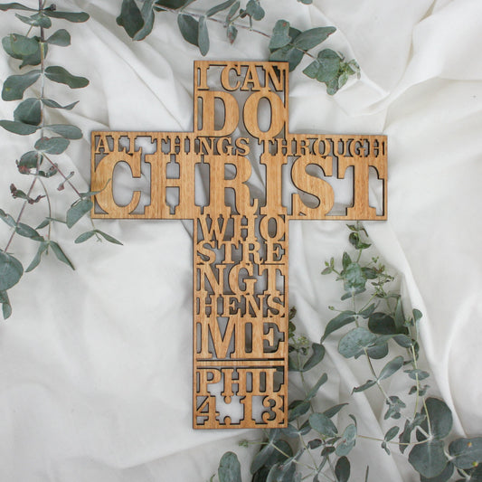 Philippians 4:13 Wooden Cross