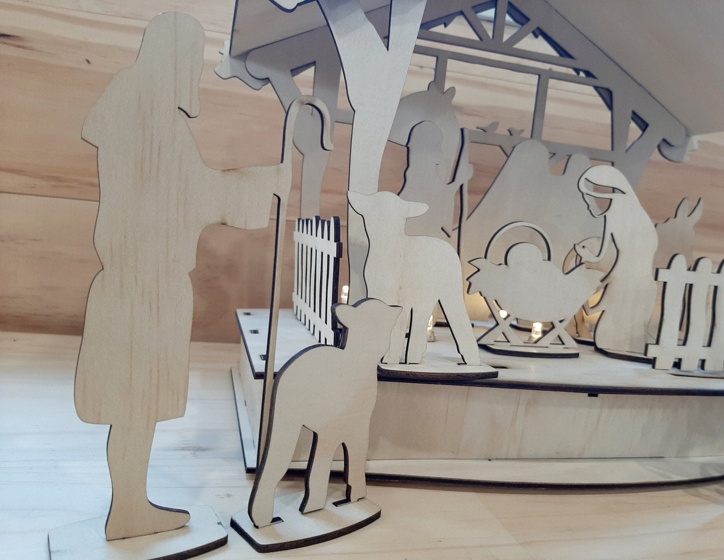 Rustic Decorative Nativity Scene - Plywood - 40cm Tall