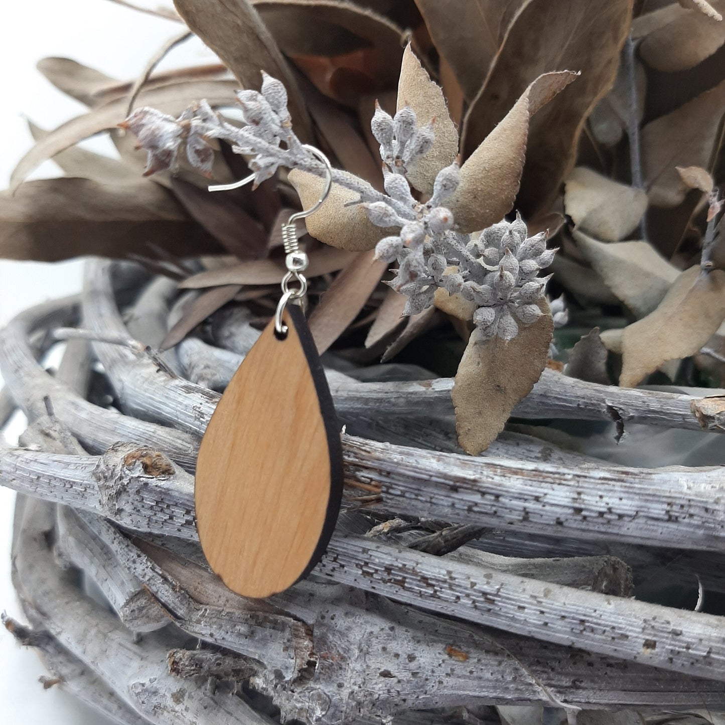 Solid Teardrop Wood Earring