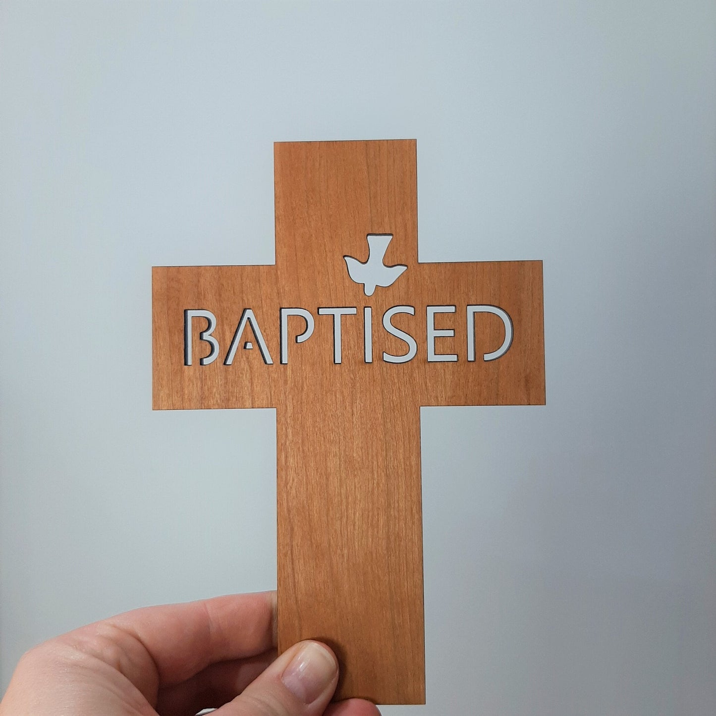 Wooden Baptised Cross (Dove)