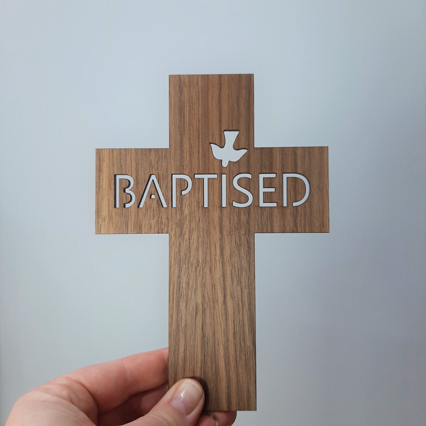 Wooden Baptised Cross (Dove)