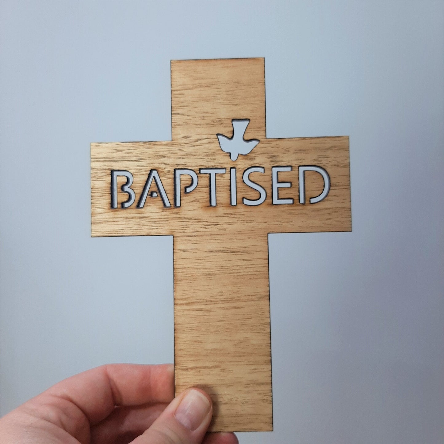 Wooden Baptised Cross (Dove)