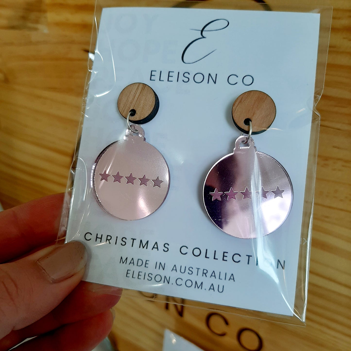 Christmas Acrylic Assorted Stud Drop Wooden Earring (35mm) (Gold Star)